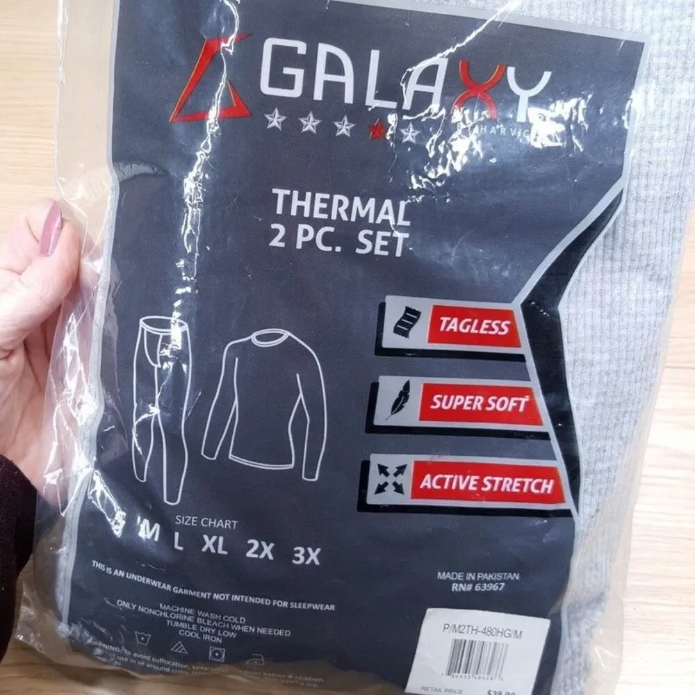 GALAXY By HARVIC Mens Medium Grey Base Layer Thermal 2-Piece Set Long Johns